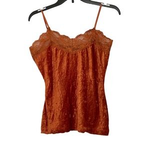Vintage Charlotte Russe Camisole  Orange Crushed Velvet Lace Fairy Y2K - Medium